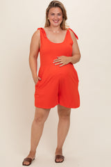 Coral Knot Strap Maternity Plus Romper