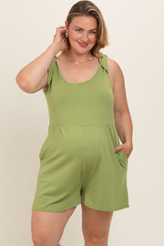 Light Olive Knot Strap Maternity Plus Romper