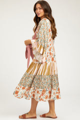 Cream Floral Tiered Ruffle Sleeve Maternity Cover Up