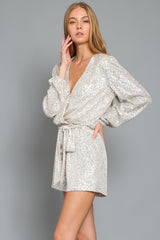 Silver Long Sleeve Sequin Romper