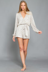 Silver Long Sleeve Sequin Romper