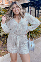 Silver Long Sleeve Sequin Romper