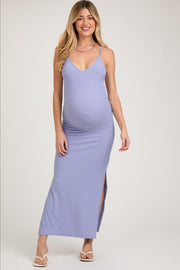 Lavender Side Slit Maternity Maxi Dress