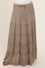 Olive Drawstring Tiered Maternity Maxi Skirt