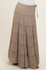 Olive Drawstring Tiered Maternity Maxi Skirt