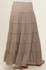 Olive Drawstring Tiered Maternity Maxi Skirt