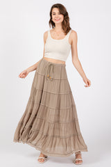 Olive Drawstring Tiered Maxi Skirt