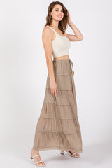 Olive Drawstring Tiered Maxi Skirt