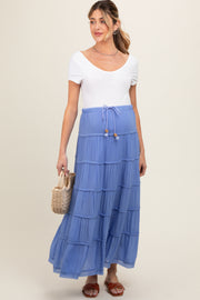 Periwinkle Drawstring Tiered Maternity Maxi Skirt