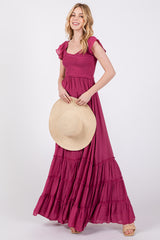 Violet Smocked Crossover Off Shoulder Maxi Dress