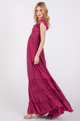 Violet Smocked Crossover Off Shoulder Maxi Dress