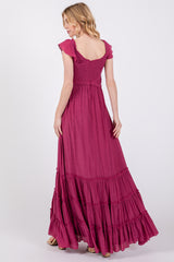 Violet Smocked Crossover Off Shoulder Maxi Dress