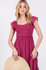 Violet Smocked Crossover Off Shoulder Maxi Dress