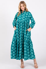 Emerald Floral 3/4 Sleeve Collared Maternity Maxi Dress