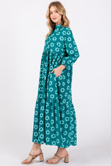 Emerald Floral 3/4 Sleeve Collared Maxi Dress