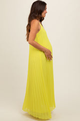 Lime Pleated Sleeveless Maternity Maxi Dress