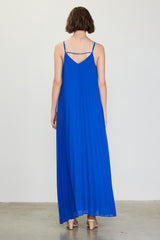 Royal Blue Pleated Sleeveless Maxi Dress