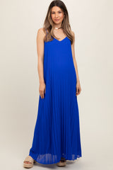 Royal Blue Pleated Sleeveless Maternity Maxi Dress