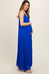 Royal Blue Pleated Sleeveless Maternity Maxi Dress