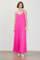 Fuchsia Pleated Sleeveless Maxi Dress