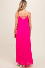 Fuchsia Pleated Sleeveless Maternity Maxi Dress