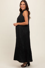 Black Textured Halter Tie Maternity Maxi Dress