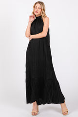 Black Textured Halter Tie Maxi Dress