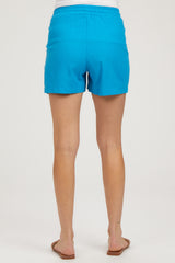 Blue Linen Drawstring Maternity Shorts