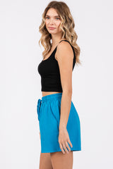 Blue Linen Drawstring Shorts