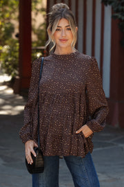 Brown Animal Print Mock Neck Tiered Maternity Top