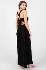 Black Deep V-Neck Cross Back Maxi Dress