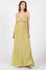 Lime Deep V-Neck Cross Back Maxi Dress