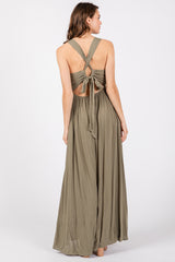 Olive Deep V-Neck Cross Back Maxi Dress