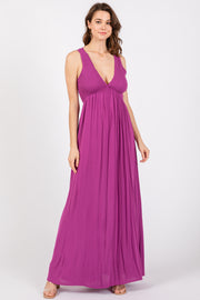 Violet Deep V-Neck Cross Back Maxi Dress