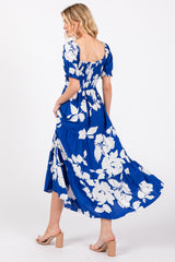 Royal Floral Smocked Knotted Top Maxi Dress