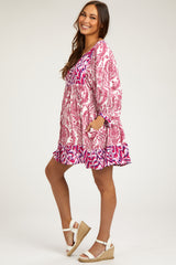 Fuchsia Floral Paisley Button Front Maternity Dress