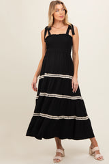 Black Smocked Maternity Maxi Dress