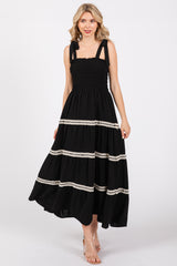 Black Smocked Maternity Maxi Dress