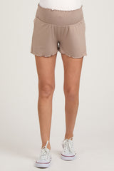 Light Mocha Smocked Maternity Lounge Shorts