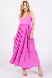 Pink Tiered Sleeveless Maxi Dress