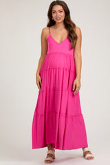 Fuchsia Tiered Sleeveless Maternity Maxi Dress