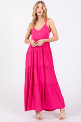 Fuchsia Tiered Sleeveless Maternity Maxi Dress