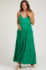 Emerald Green Tiered Sleeveless Maternity Maxi Dress