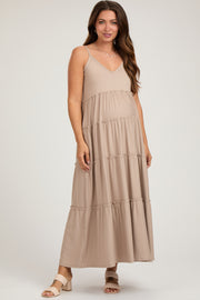 Taupe Tiered Sleeveless Maternity Maxi Dress