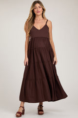 Brown Tiered Sleeveless Maternity Maxi Dress