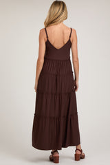 Brown Tiered Sleeveless Maternity Maxi Dress