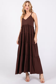 Brown Tiered Sleeveless Maxi Dress