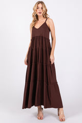 Brown Tiered Sleeveless Maternity Maxi Dress