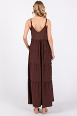 Brown Tiered Sleeveless Maxi Dress