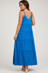 Aqua Tiered Sleeveless Maternity Maxi Dress